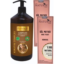 Naturix Yavaş Uzayan Saçlar Tuzsuz Şampuan Keratin Şampuanı 600ML + 2 Adet Cilt Temizleyici Gül Mayası 250ML