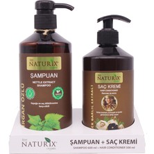 Naturix Tuzsuz Parabensiz Şampuan 2'li Doğal Isırgan Otu Şampuanı 600 ml + 500 ml Siyah Sarımsak Saç Kremi