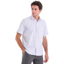 Hatemoğlu Gri K. Comfort Fit Kareli Pamuklu Slim Yaka Kısa Kol Klasik Gömlek