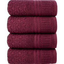Textile Colors Elmas Desenli 4'lü Havlu 50 x 100 cm / Bordo / 100 % pamuk