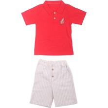 by BebekOdam Erkek Çocuk Kırmızı Çapa Dümenli Keten Şortlu 2'li Takım