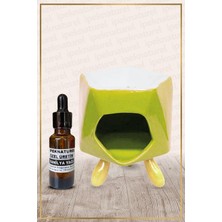 İpek Naturel Bambu Ayaklı Yeşil Seramik Buhurdanlık & Özel Üretim Vanilya Yağı Setli