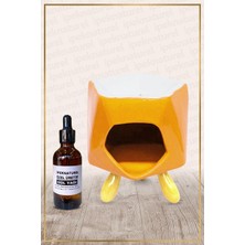 İpek Naturel Bambu Ayaklı Turuncu Seramik Buhurdanlık & Özel Üretim Gül Yağı Setli