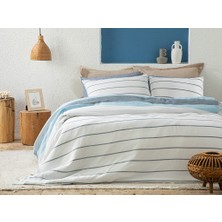 English Home Aquatic Line Ipliği Boyalı Tek Kişilik Nevresim Takımı 160 x 220 cm Lacivert- Mavi