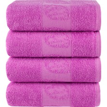 Textile Colors Çilek Desenli 4'lü Havlu Seti 50 x 100 cm Açık Mor 100 % Pamuk