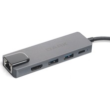 Dark USB 3.1 Type-C to Ethernet / HDMI / USB 3.0 - USB 2.0 / USB-C PD 65W Macbook Pro/Air & Notebook/Ultrabook için Port Çoklayıcı HUB (DK-AC-U31X46)