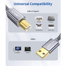 Jsaux Yazıcı Kablosut USB Yazıcı Kablosu 2.0 Type-A To Usb- B Kablo Disk Tarayıcı Kablosu Yüksek Hızlı Hp, Canon, Dell, Epson, Lexmark, Xerox, Samsung ve Daha Fazlası ile Uyumlu Gri Cc0026