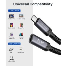 Jsaux 2m Type-C Uzatma Kablosu Usb-C 3.2 Uzatma Kablosu Gen2 10GBPS Pd 𝟭𝟬𝟬𝙒/5A Hızlı Şarj , Data , Ses ve Görüntü Aktarım Kablosu Steam Deck, USB C Hub, Macbook/ipad Pro ile Uyumlu CD0015 Gri