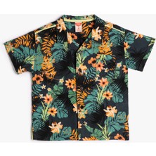 Koton Gömlek Slim Çiçekli Kısa Kollu Tek Cep Detaylı Pamuklu