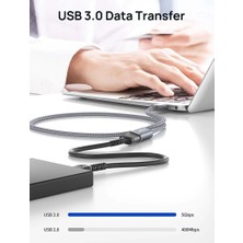 Jsaux USB 3.0 Hızlı Şarj ve Data Kablosu Ekstra Dayanıklı USB A Uzatma Kablosu 1 Metre CD0005 Gri