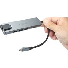 Dark 6'sı 1 Arada USB 3.2 Gen 1 Type-C to Ethernet / HDMI / USB 3.0 - USB 2.0 / USB-C PD 100W Macbook Pro/Air & Notebook/Ultrabook için Port Çoklayıcı HUB (DK-AC-U31X47)