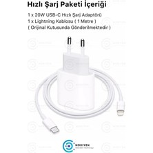 Noriyen iPhone Tüm Serilere Uyumlu 20W Hızlı Şarj Seti Adaptör ve Type C Lightning Kablosu