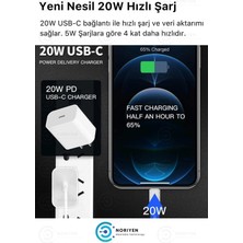 Noriyen iPhone Tüm Serilere Uyumlu 20W Hızlı Şarj Seti Adaptör ve Type C Lightning Kablosu