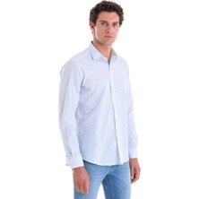 Saykı Mavi B Slim Fit Baskılı 100% Pamuk Slim Yaka Uzun Kollu Spor Gömlek