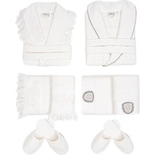 Ecocotton Elsa Aile Bornoz  Seti Organik Pamuk Nakışlı Krem/krem - M/l