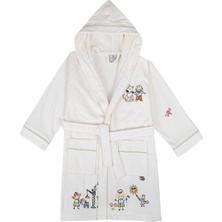 Ecocotton Carnaval Unisex Çocuk Bornoz %100 Organik Pamuk Nakışlı Krem