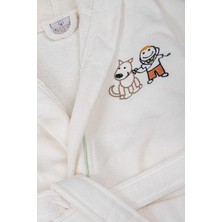 Ecocotton Carnaval Unisex Çocuk Bornoz %100 Organik Pamuk Nakışlı Krem
