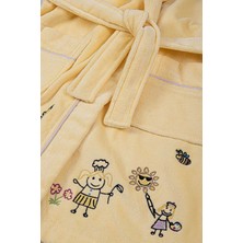 Ecocotton Carnaval Unisex Çocuk Bornoz %100 Organik Pamuk Nakışlı Sarı