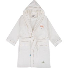 Ecocotton Nina Kız Çocuk Bornoz %100 Organik Pamuk Nakışlı Krem-Sarı