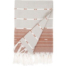 Ecocotton Milena Peştemal %100 Pamuk Jakarlı Kilim Saçaklı Bej 90 x 180 cm