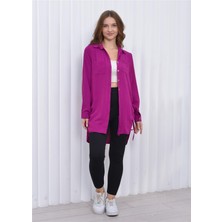 Nuseel Kadın Yandan Ip Detaylı Aerobin Tunik Gömlek Nar Çiçeği