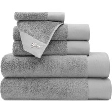Ecocotton Pure Cotton 6'lı Havlu Seti Organik Pamuk Bez Bordürlü Nakışlı Gri