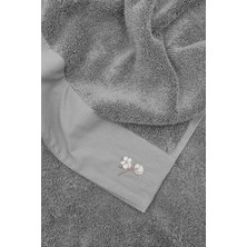 Ecocotton Pure Cotton 6'lı Havlu Seti Organik Pamuk Bez Bordürlü Nakışlı Gri