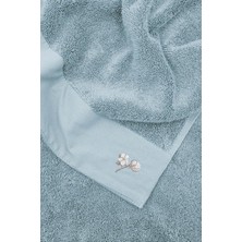 Ecocotton Pure Cotton 6'lı Havlu Seti Organik Pamuk Bez Bordürlü Nakışlı Mavi