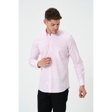 Erkek Pembe Oxford Regular Fit Düz Uzun Kol Gömlek