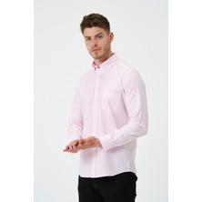 Erkek Pembe Oxford Regular Fit Düz Uzun Kol Gömlek