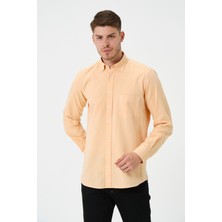 Erkek Sarı Oxford Regular Fit Düz Uzun Kol Gömlek