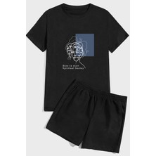 Only Trendwear Minimal Line Drawing  Baskı Şort Takım