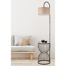 Begüsa Venezia Sehpa Lambader Siyah Mermer Ahşap Hasır Şapka