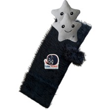 Tusba Market Torpido Pandizot Üstü Uzun Tüylü Siyah Peluş Örtü  / 2'li Polar Beyaz Yıldız Yastık & Vites Püskülü