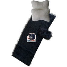 Tusba Market Torpido Pandizot Üstü Uzun Tüylü Siyah Peluş Örtü  / 2'li Beyaz Peluş Boyun Yastığı & Vites Püskülü