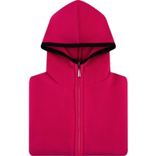 Çocuk Polar Ceket Kapşonlu Tam Fermuarlı Sweatshirt Koyu Pembe