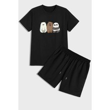 Trendypassion Only Trendwear Kadın Kafadar Ayılar Baskı Şort Takım Pamuk Kumaş XL Normal Bel Rahat Kullanım