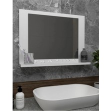 Mira Ahşap Mirapet Miraahşap Beyaz Raflı Banyo Aynası - Banyo Dolabı - Ofis Bahçe Wc Lavabo Aynası 60 x 45Cm