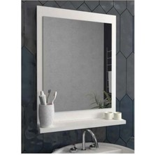 Mira Ahşap Mirapet Miraahşap Beyaz Raflı Banyo Aynası - Banyo Dolabı - Ofis Bahçe Wc Lavabo Aynası 60 x 45Cm