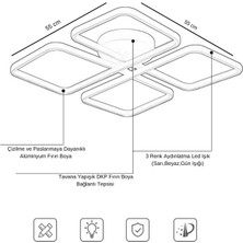 Ledmi Lighting 4 Parça Model Kumandalı LED Tavan Avizesi, 3 Renk Aydınlatmalı, Plafonyer,modern,spor, Salon Avizesi