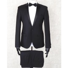 Jan Carlucci Yünlü  Slimfit, Saten Mono Yaka, Drop 6  Damatlık Takım