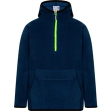 Çocuk Polar Yarım Fermuarlı Kapşonlu Kanguru Cep Sweatshirt Indigo  Unisex