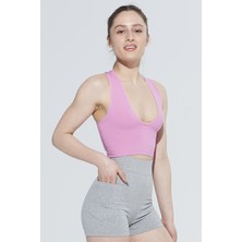 Comm-Ci Olivia Pembe V Yaka Organik Pamuk Crop Sütyeni Bra 1097 Günlük Stil