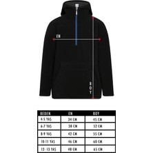 Çocuk Polar Yarım Fermuarlı Kapşonlu Kanguru Cep Sweatshirt Siyah Unisex