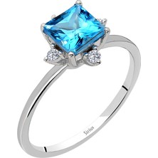 Sirius Pırlanta Pırlanta ve Prenses Kesim Mavi Topaz Freyja Yüzük 0423R0184