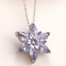 Gumush Gümüş Lila Lotus Çiçeği Kadın Kolye
