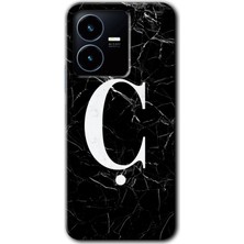 Gramaphone Vivo Y22S Kılıf Hd Desen Baskılı Arka Kapak - Siyah Mermer Desenli Ç Harfi