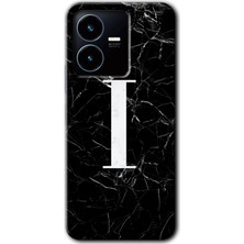 Gramaphone Vivo Y35S Kılıf Hd Desen Baskılı Arka Kapak - Siyah Mermer Desenli I Harfi