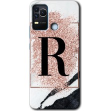 Gramaphone Omix X400 Kılıf Hd Desen Baskılı Arka Kapak - Pembe Mermer Desenli R Harfi