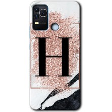 Gramaphone Omix X400 Kılıf Hd Desen Baskılı Arka Kapak - Pembe Mermer Desenli H Harfi